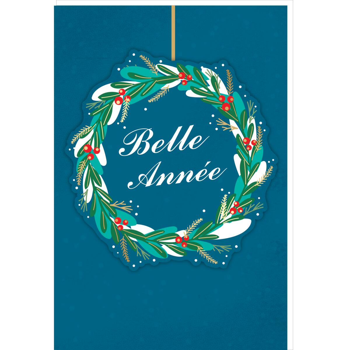 Carte de vœux Noël Chic Couronne houx 1