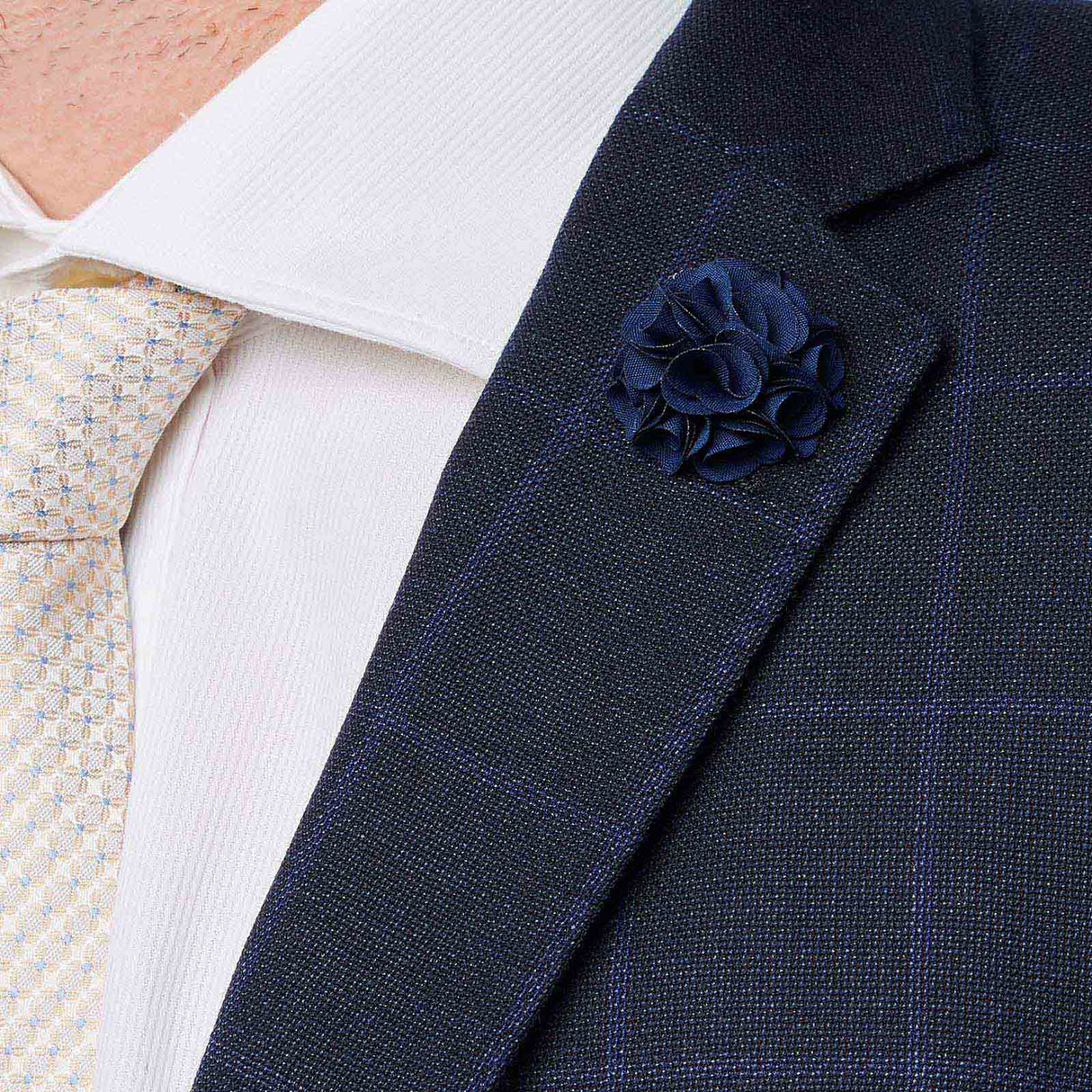 Boutonnière à fleur - Bleu marine - Homme - 9x3,5 cm