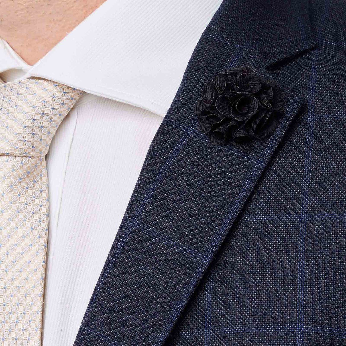 Boutonnière à fleur - Noir - Homme - 9x3,5 cm