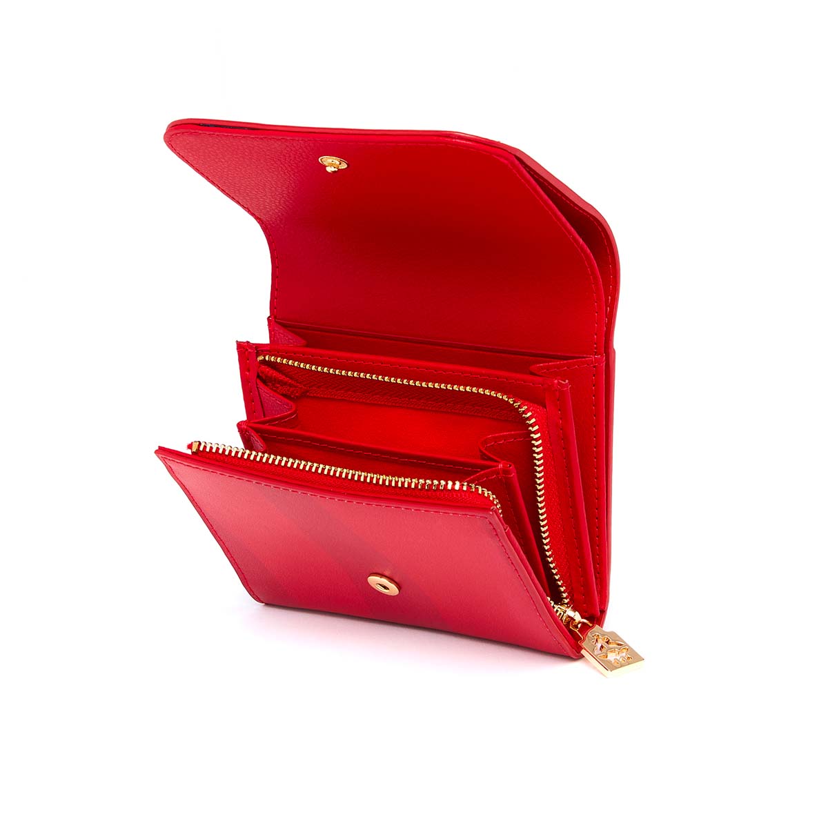 Porte-monnaie Femme à rabat en cuir - Rouge - Intérieur