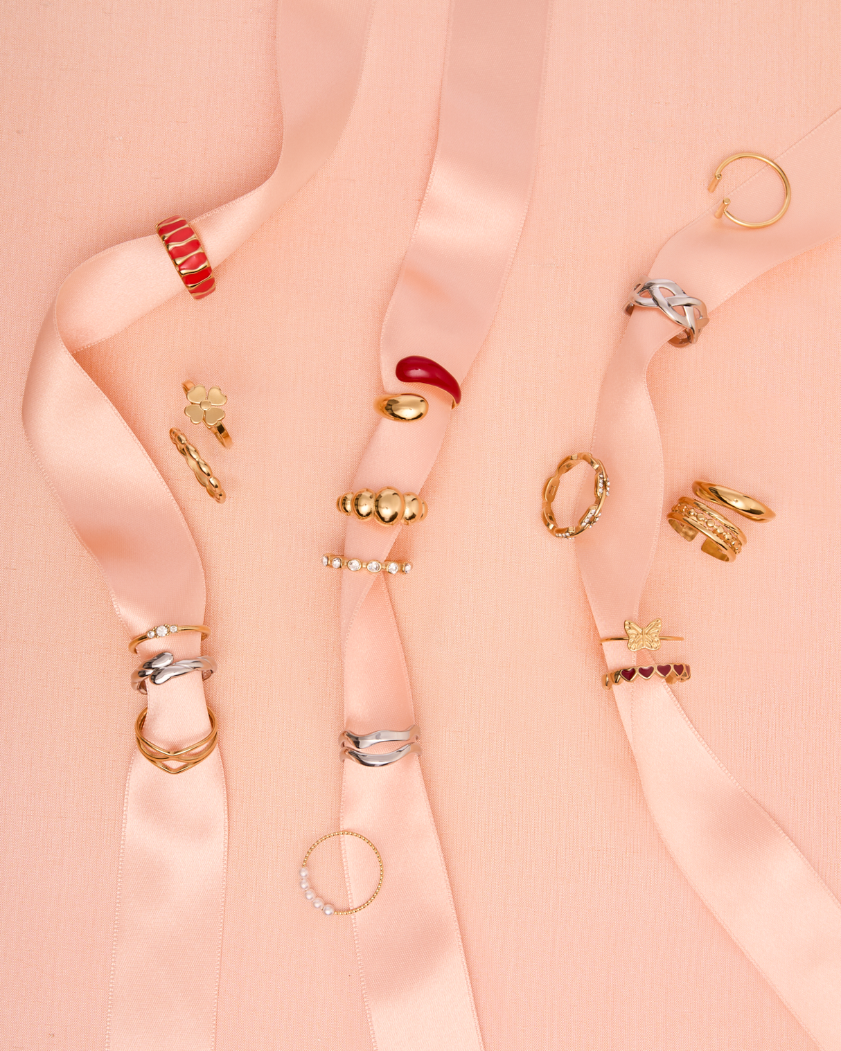 Bague Dorée Ronde Email Rouge