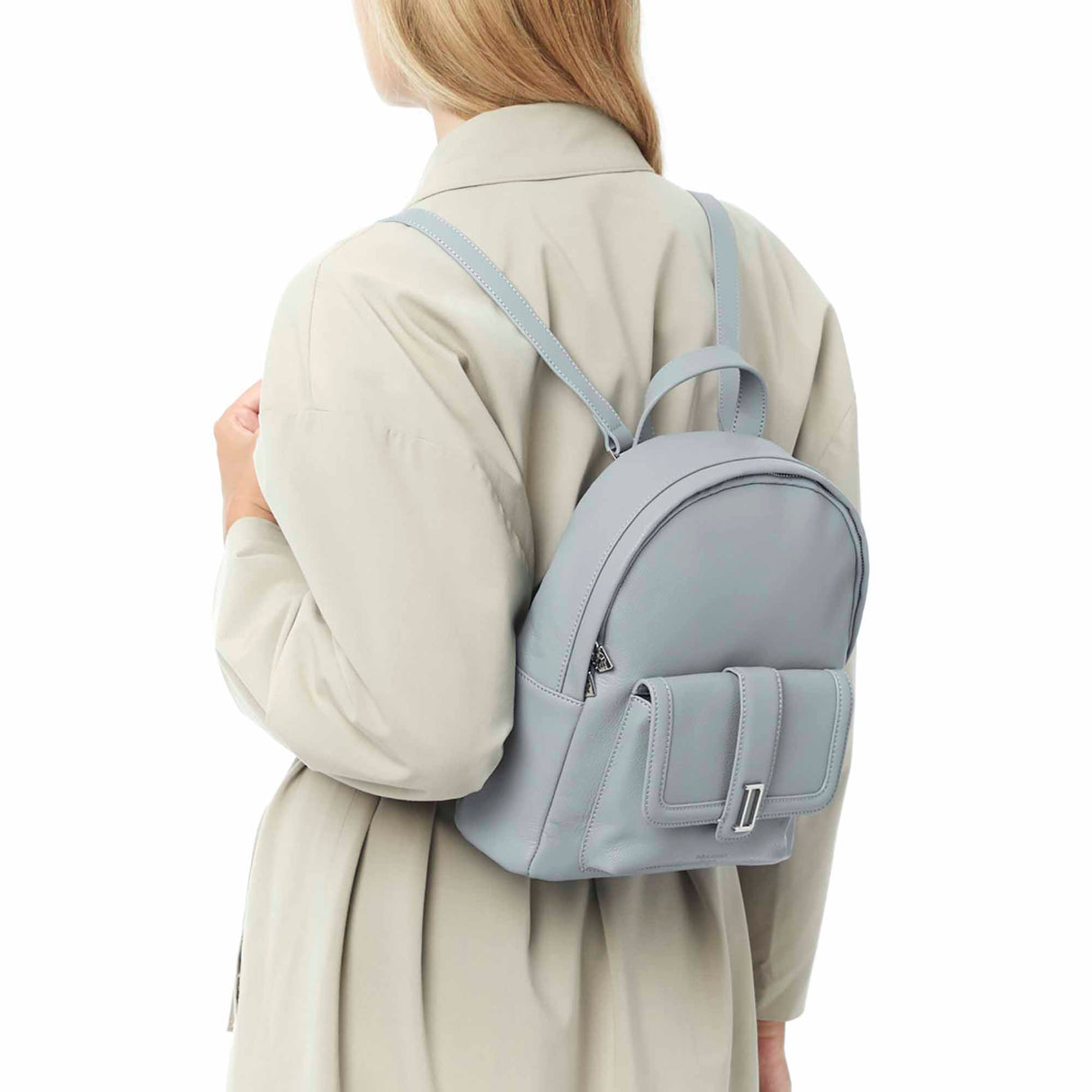Mochila de Piel - Gris Marino con Bolsillo Exterior