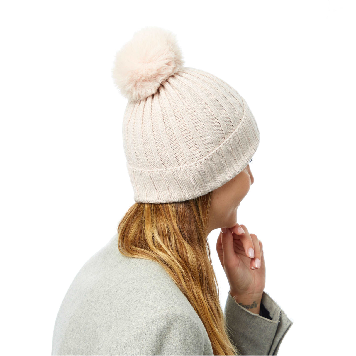 Bonnet Côtelé Uni à Pompon - Crème - Unisexe - Taille unique