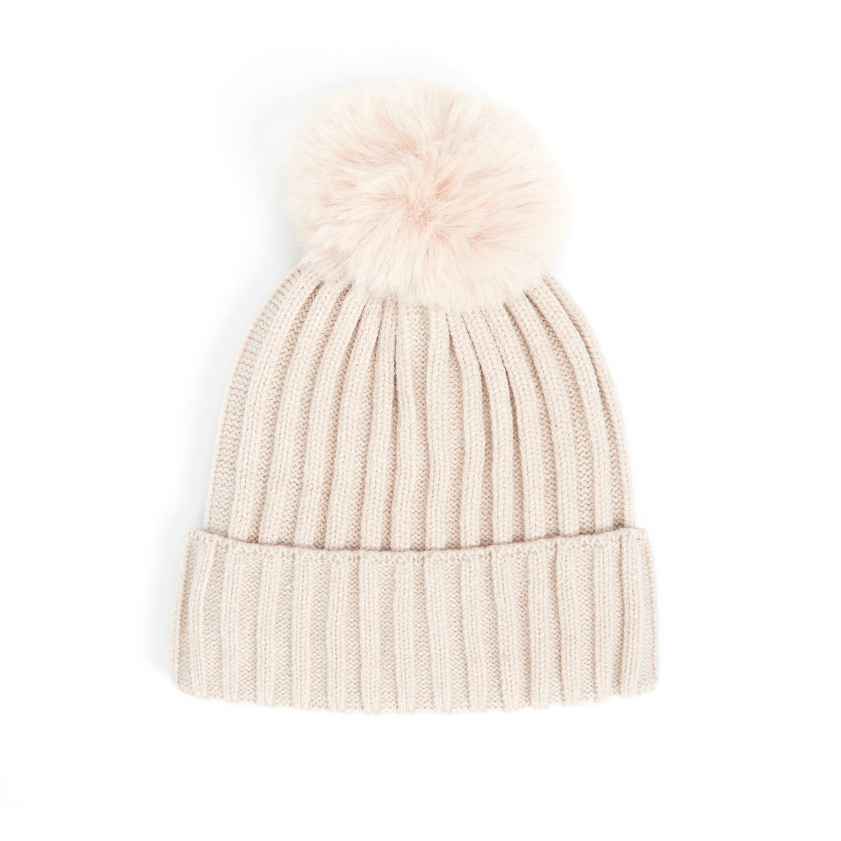 Bonnet Côtelé Uni à Pompon - Crème - Unisexe - Taille unique