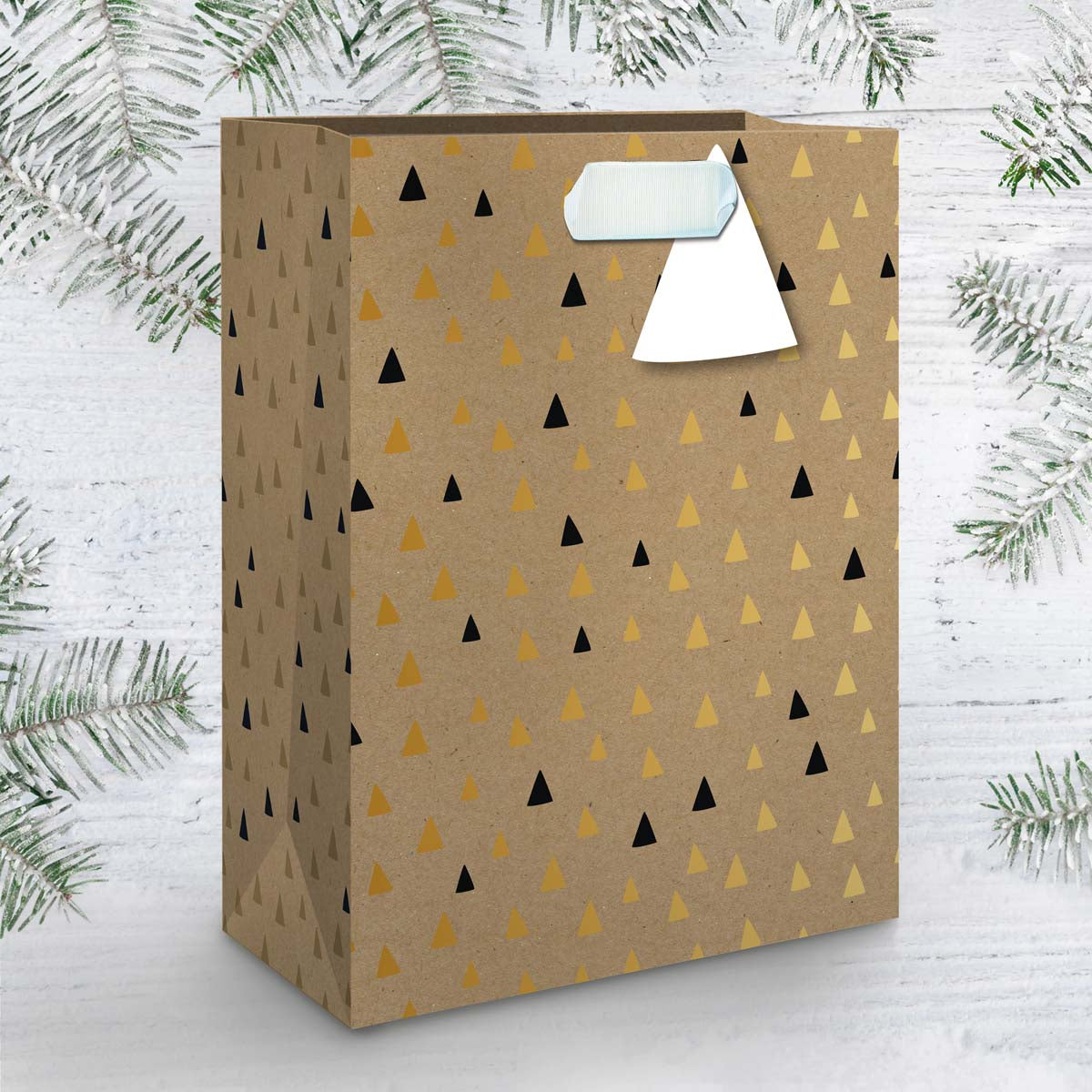 Small kraft gift bag Triangles Black & Go