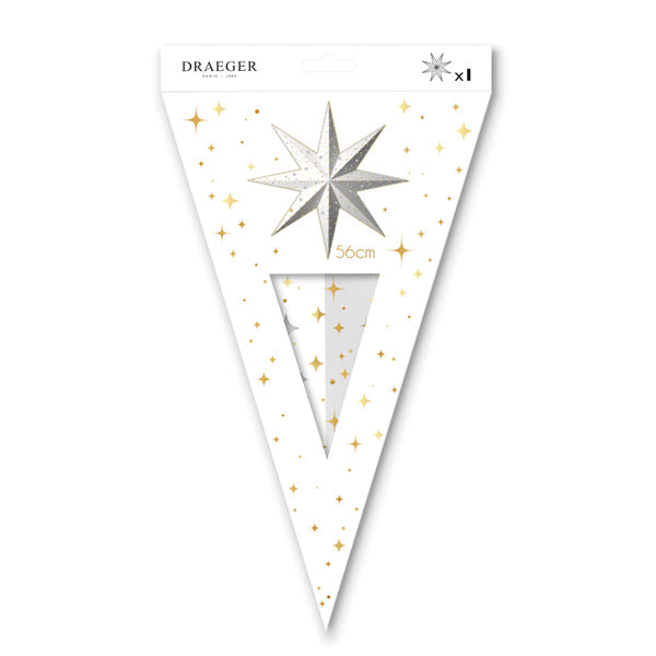 Etoile réveillon décorative en papier - Blanc et or - Tissu tréssé - 32,5x18x2,5 cm