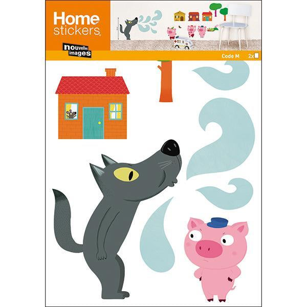 Sticker mural 3 petits cochons