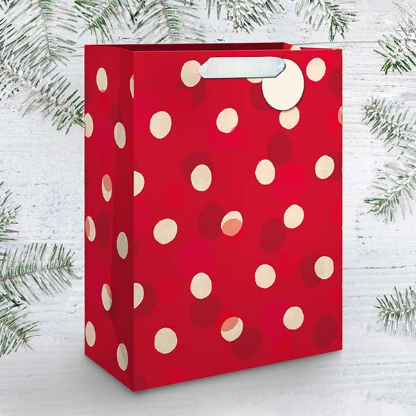 Sac cadeau grand format Pois blanc sur rouge