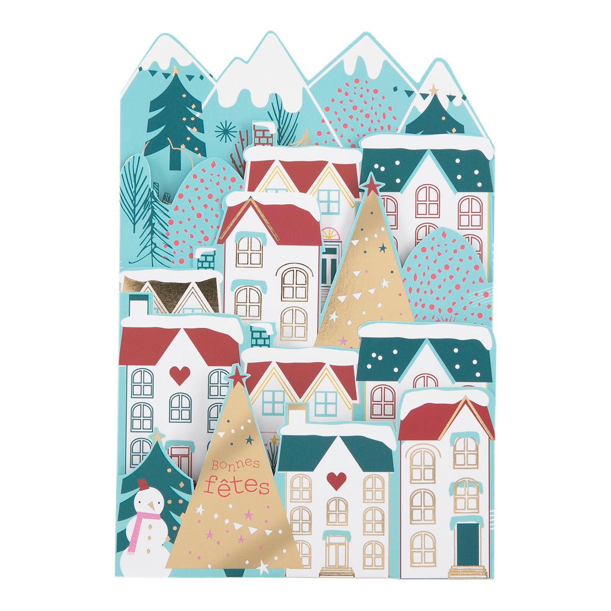 Carte de Vœux Accordéon - Village Enneigé