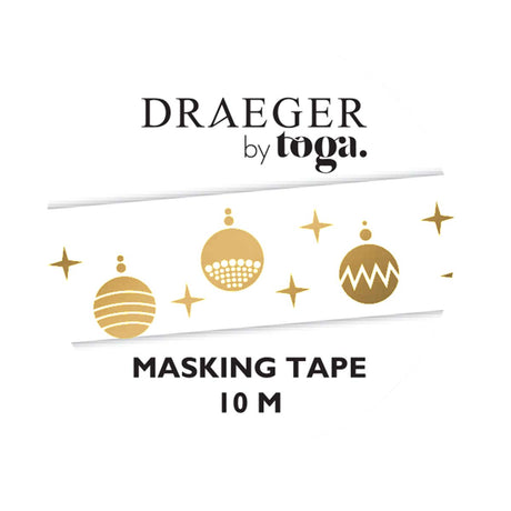 Masking tape - Motifs de boules de réveillon de Noël - 1,5 cm x 10 m - Finitions Blanc et or à chaud