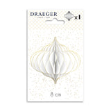 Boule en papier Blanche - Nid d'abeille - Finitions paillettes dorées - Décoration Noël - 8x14 cm