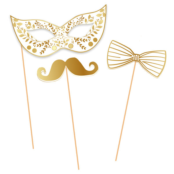 Accessoires photobooth Réveillon en papier - Blanc et or - 15,5x23,8 cm