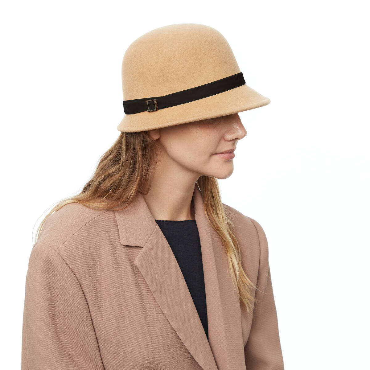 Chapeau en Laine Cloche Feutre Camel 4