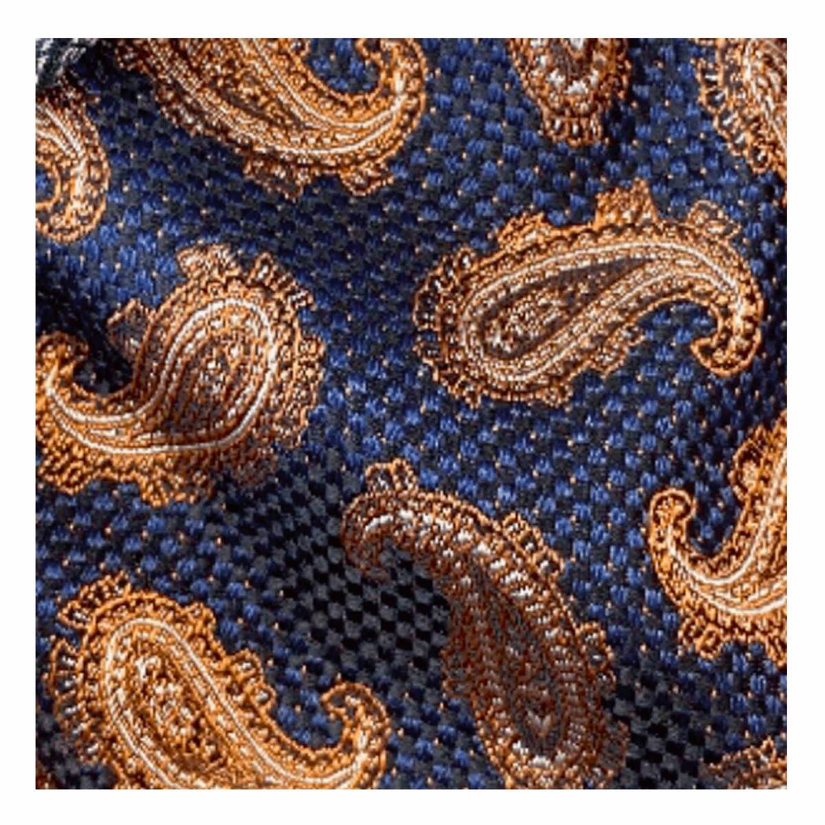 Cravate coton à motifs Marine orange paisley / 7 cm 1