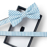 Nœud papillon à motif Rayures blanc et bleu 2