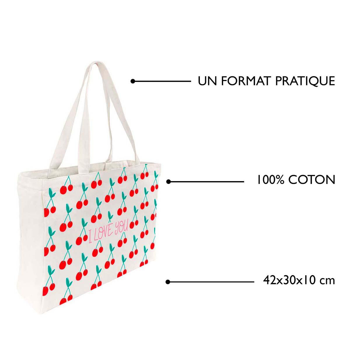 Bolso tote de algodón con estampado de cerezas