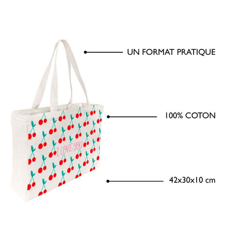 Bolso tote de algodón con estampado de cerezas