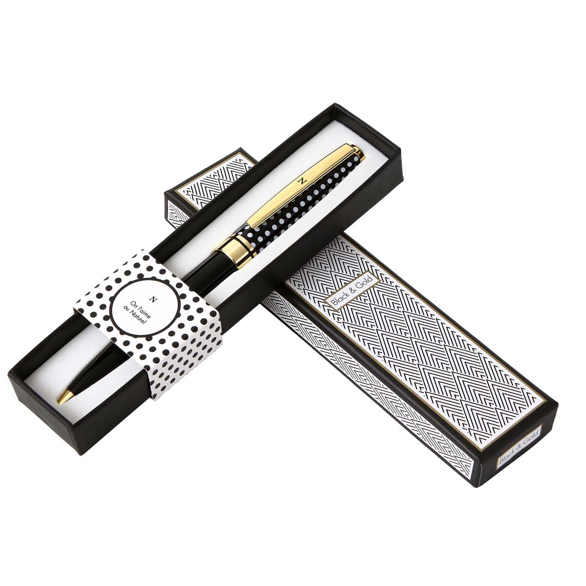 Bolígrafo inicial personalizado en negro y dorado