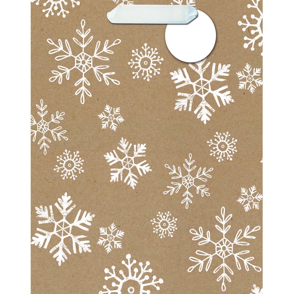 Bolsa de regalo grande con copos de nieve blancos.