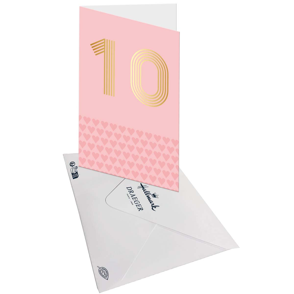Tarjeta de décimo cumpleaños en oro - rosa - con mensaje - para niña - 11,5 x 17 cm