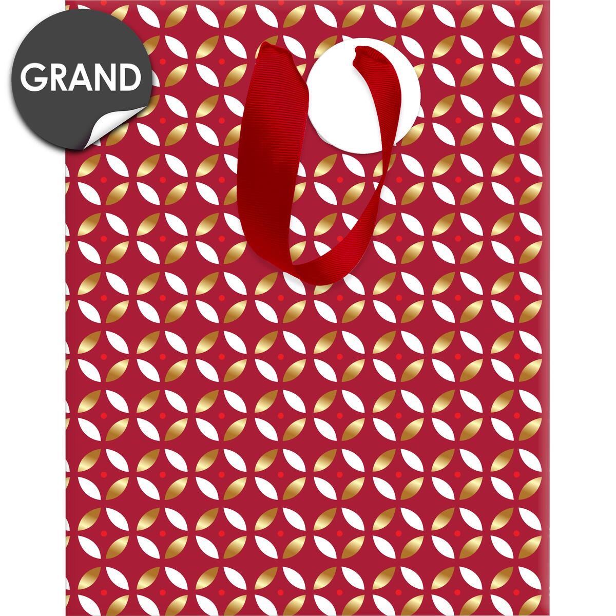 Sac cadeau noël grand format Rouge rosaces or 1