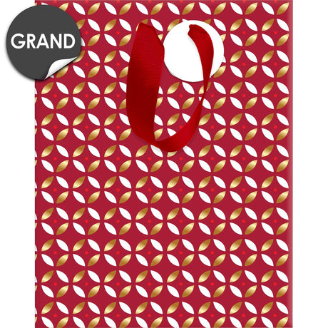 Sac cadeau noël grand format Rouge rosaces or 1