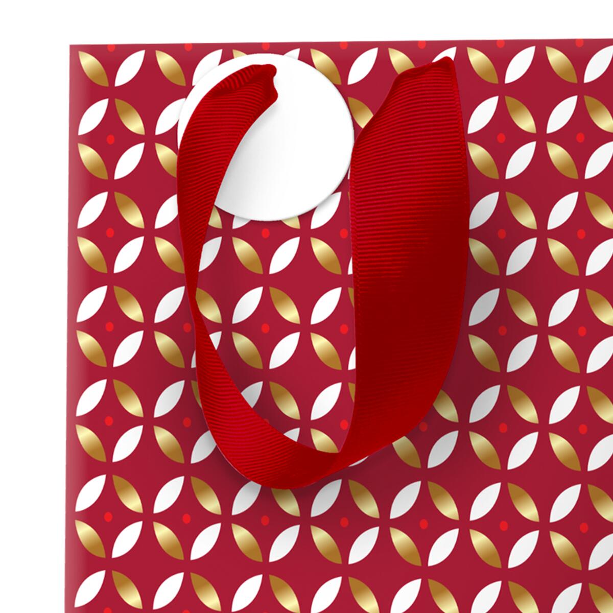 Sac cadeau noël grand format Rouge rosaces or 4