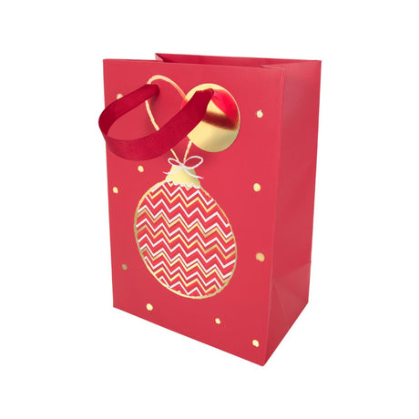 Sac cadeau petit format noël Rouge boule or 2