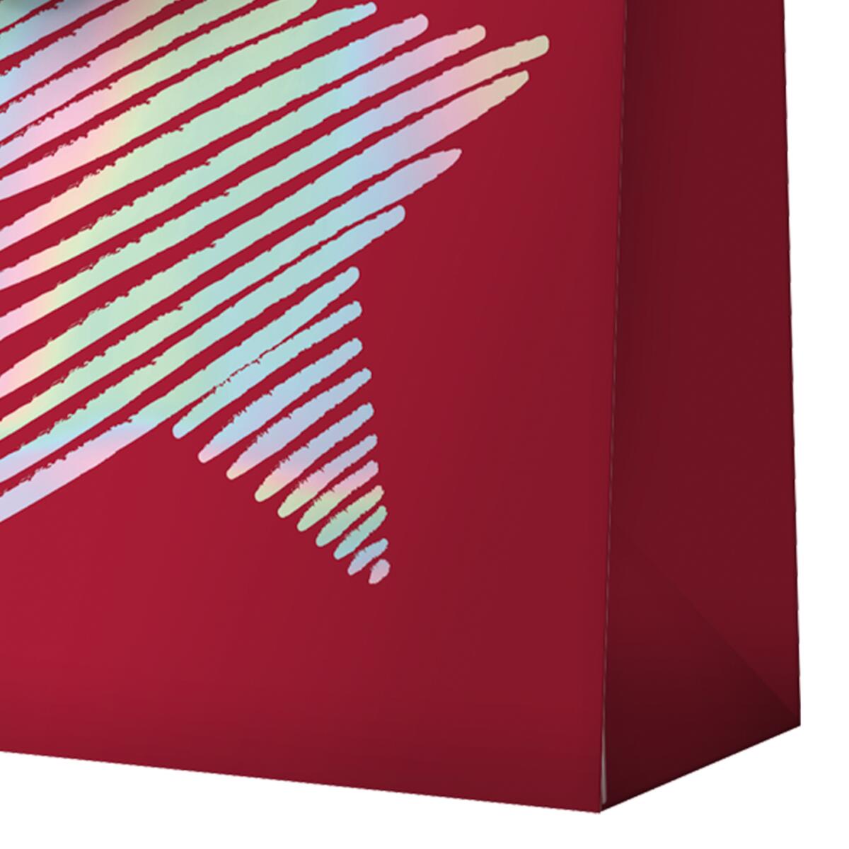 Sac cadeau noël grand format Rouge étoile hologramme 5