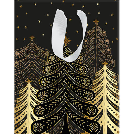 Sac cadeau noël grand format Noir sapins 1