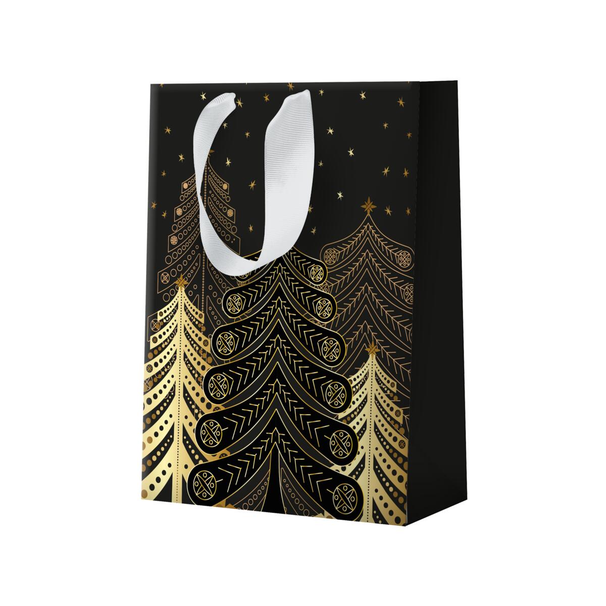 Sac cadeau noël grand format Noir sapins 2
