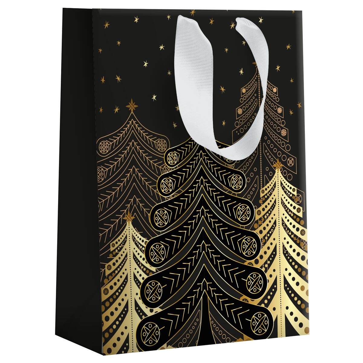 Sac cadeau noël grand format Noir sapins 2