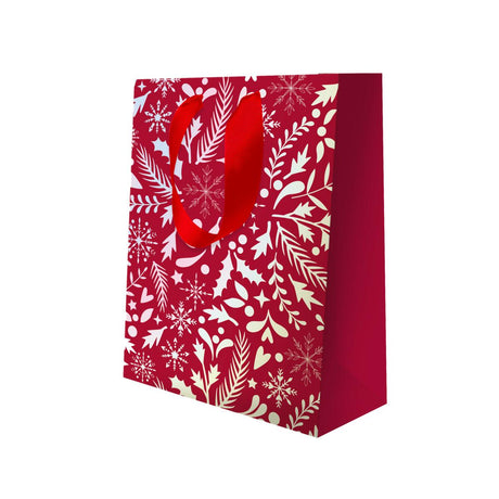 Sac cadeau petit format noël Rouge feuillages 2
