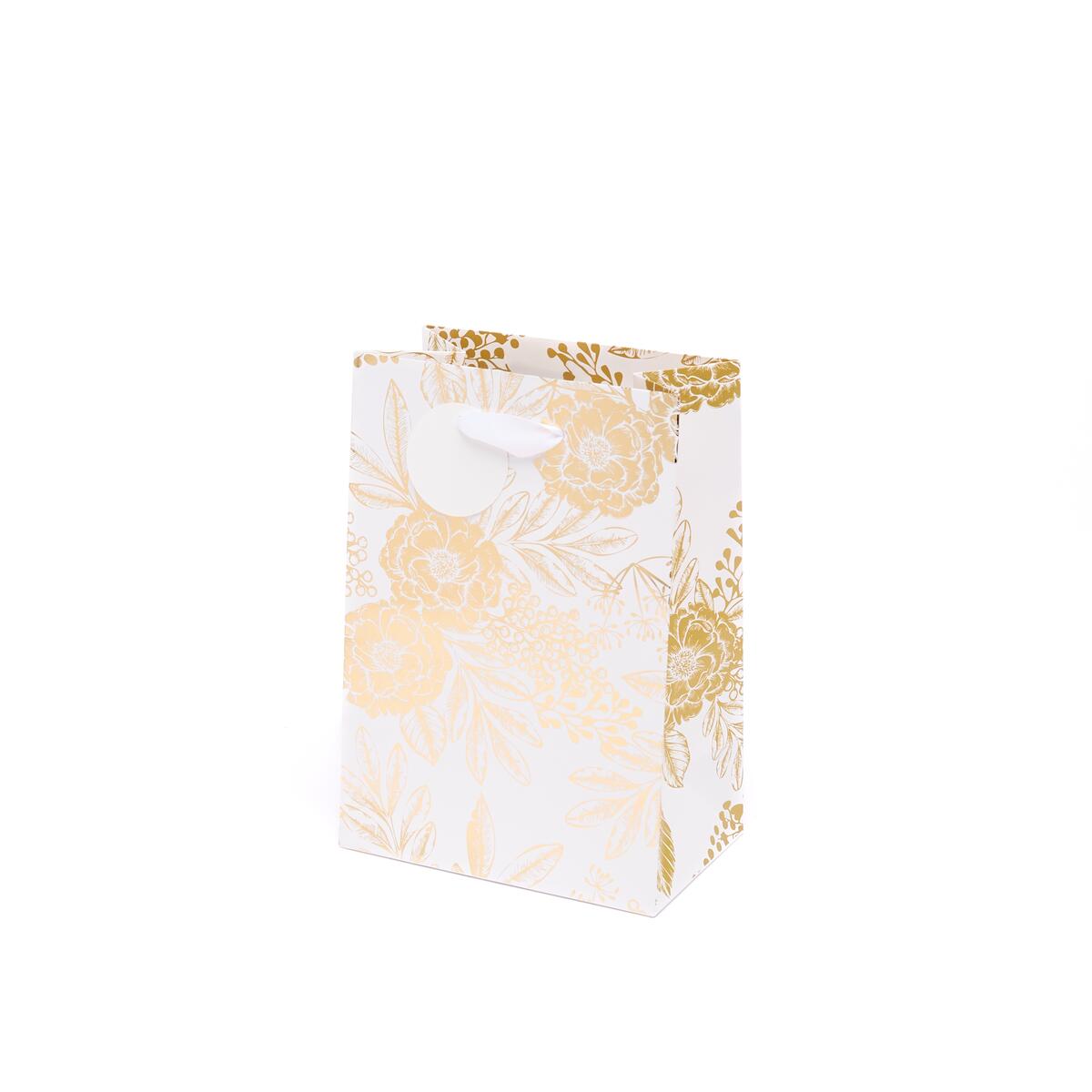 Sac cadeau petit format noël Blanc roses dorées 2