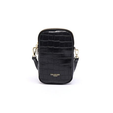 Pochette Double Téléphone Effet Croco Noir 1