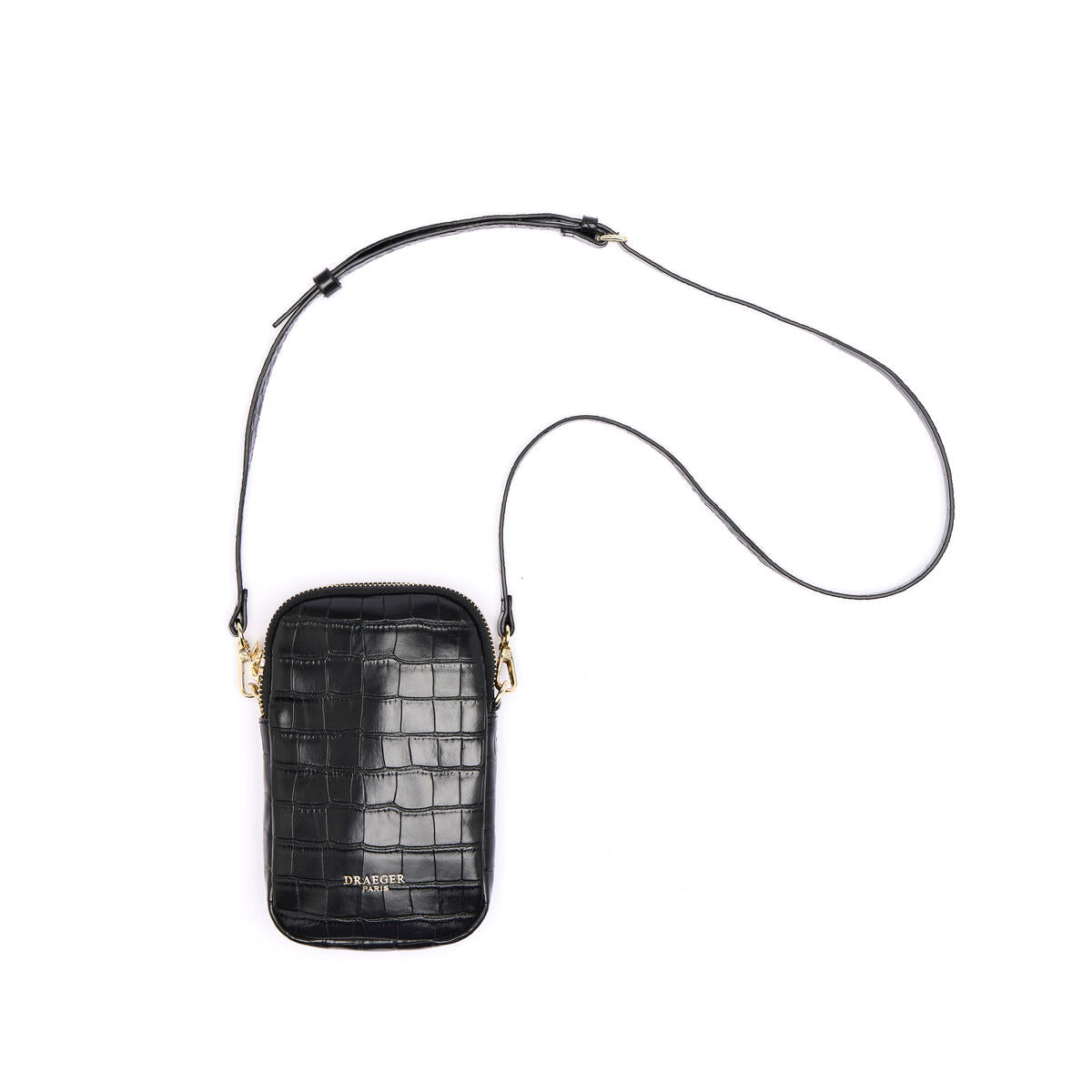 Pochette Double Téléphone Effet Croco Noir 2