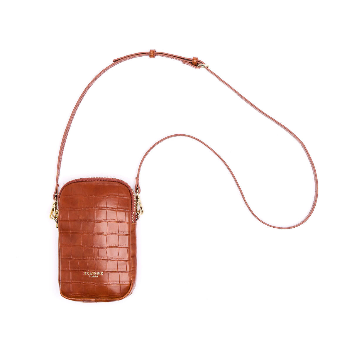 Pochette Double Téléphone Effet Croco Cognac 2
