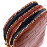 Pochette Double Téléphone Effet Croco Cognac 4