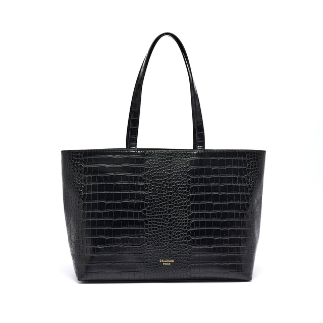 Bolso tote Camille grande de cocodrilo - Negro
