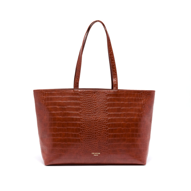 Bolso tote Camille grande de cocodrilo - Negro