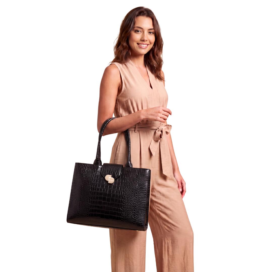 Grand Sac Cabas Croco Camille Noir 5