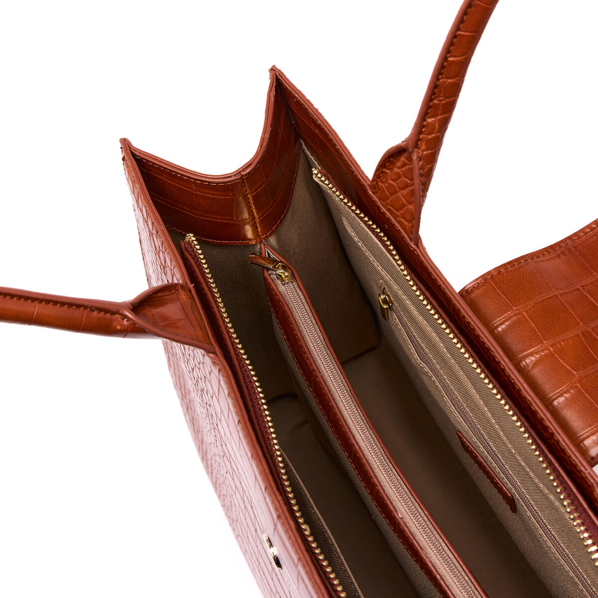 Grand Sac Cabas Croco Camille Cognac 4