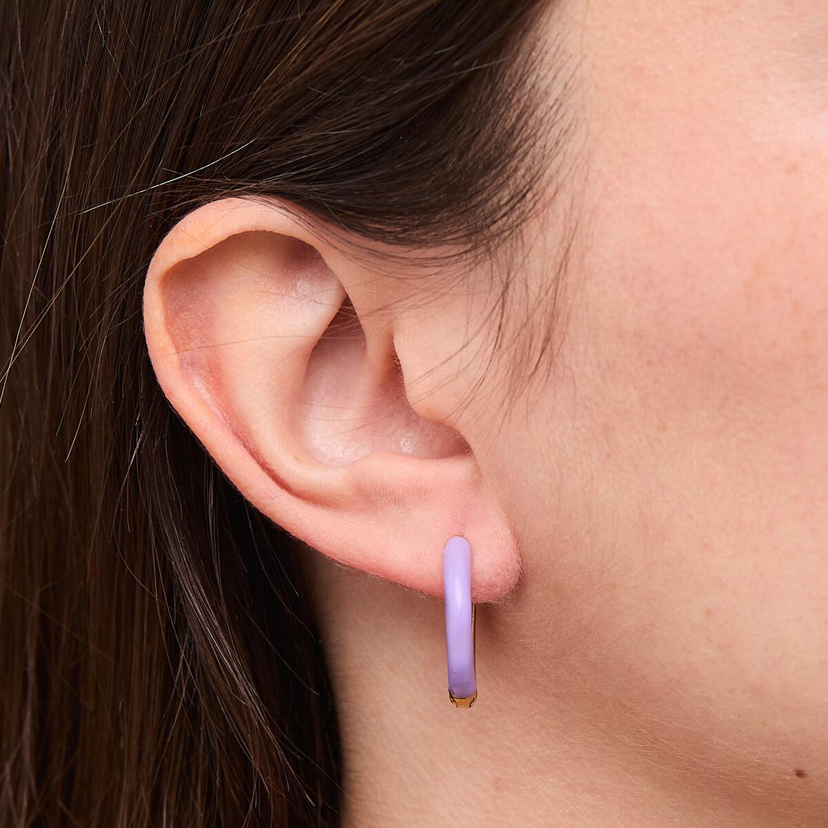 Boucles d'Oreilles Créoles Dorées Email Violet 4