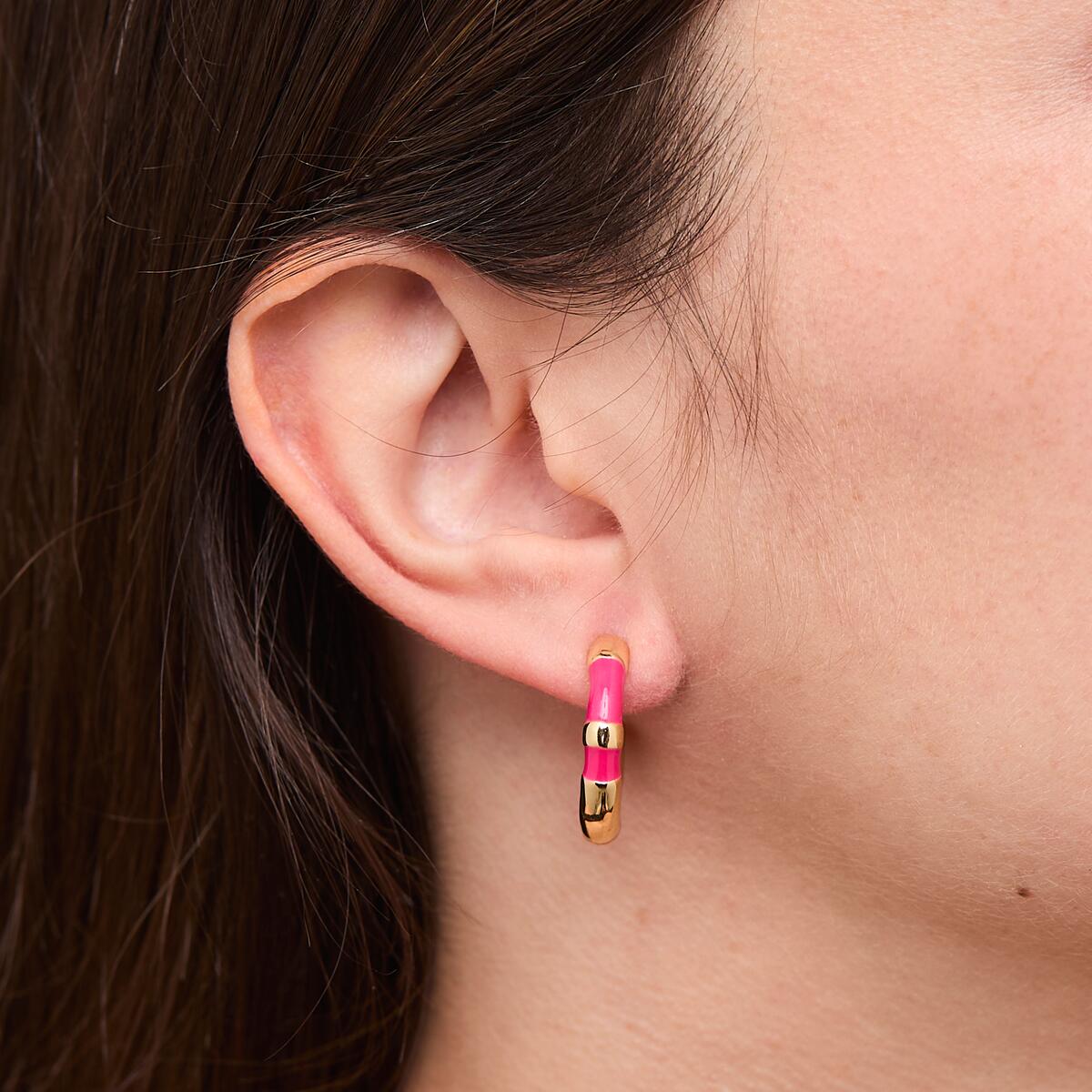 Boucles d'Oreilles Créoles Dorées Email Rose 4