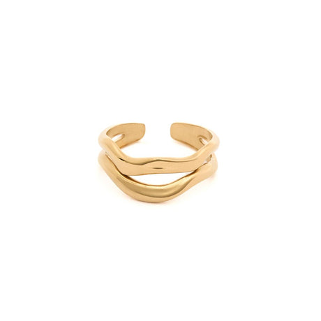 Bague Dorée Double Anneaux Ondulés 1