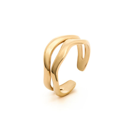 Anillo con dije de onda de acero inoxidable - Oro