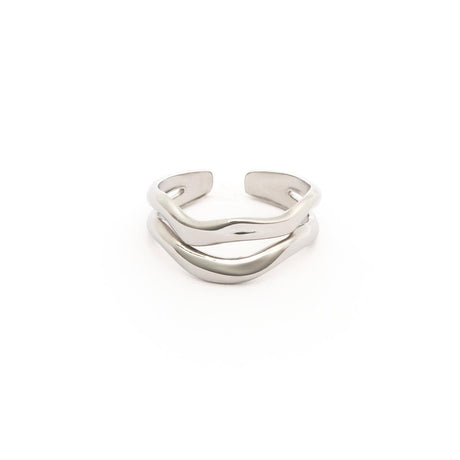 Bague Argentée Double Anneaux Ondulés 1