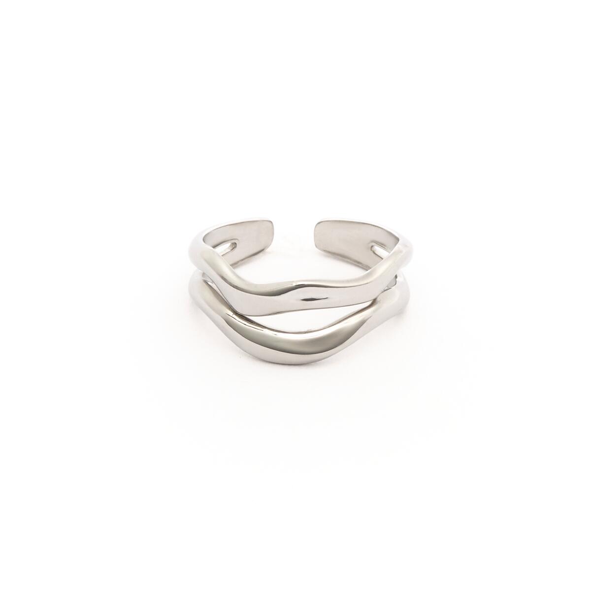 Anillo con dije de onda de acero inoxidable - Oro