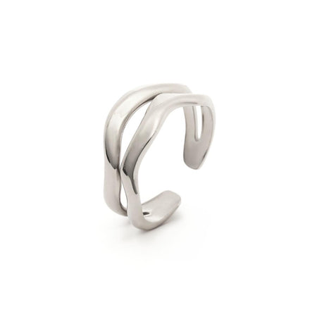 Bague Argentée Double Anneaux Ondulés 2