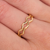 Anillo con dije de onda de acero inoxidable - Oro